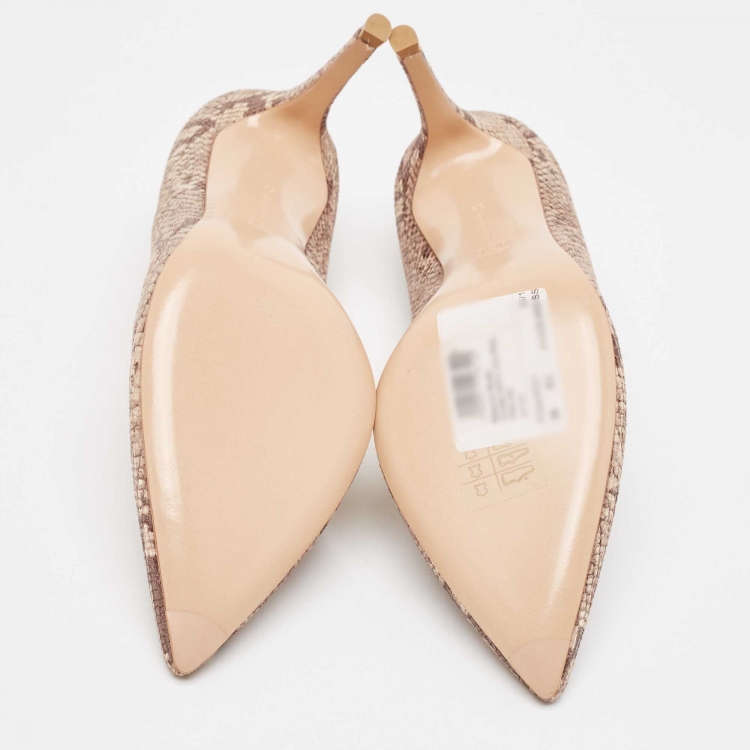 Pre Owned Gianvito Rossi Beige/Brown Python Embossed Leather Pointed Toe Pumps Size 39