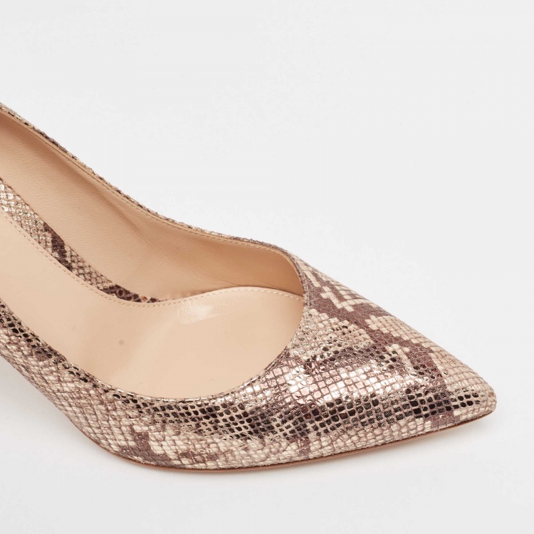 Pre Owned Gianvito Rossi Beige/Brown Python Embossed Leather Pointed Toe Pumps Size 39