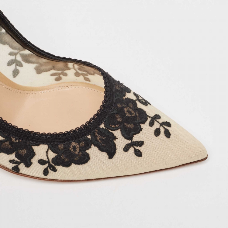 Pre Owned Gianvito Rossi Black/Beige Lace and Mesh Giada Pumps Size 40