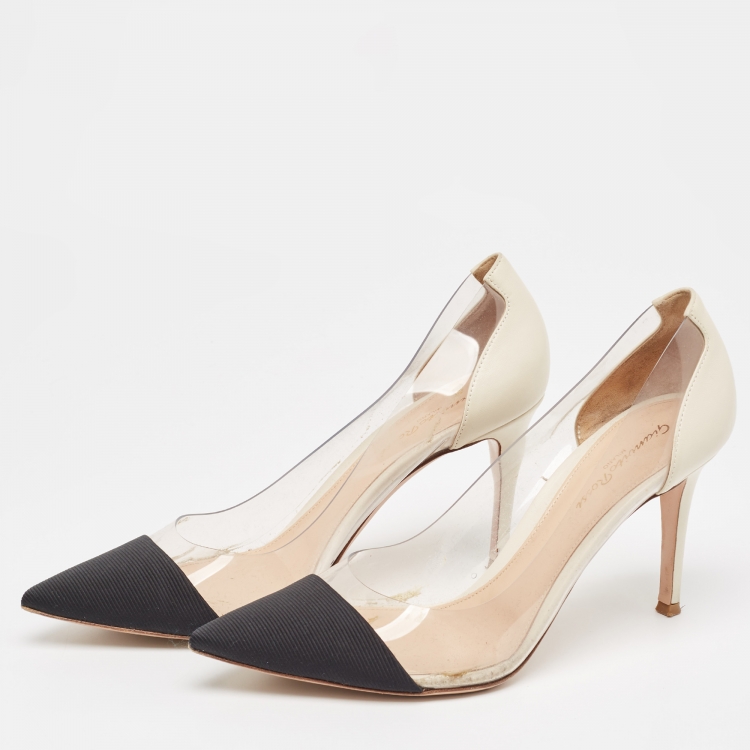 Pre Owned Gianvito Rossi Black/White Fabric, Leather and PVC Plexi Pumps Size 39