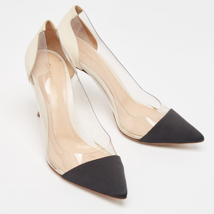 Pre Owned Gianvito Rossi Black/White Fabric, Leather and PVC Plexi Pumps Size 39