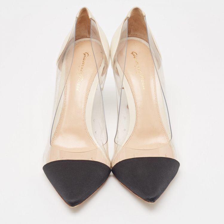 Pre Owned Gianvito Rossi Black/White Fabric, Leather and PVC Plexi Pumps Size 39