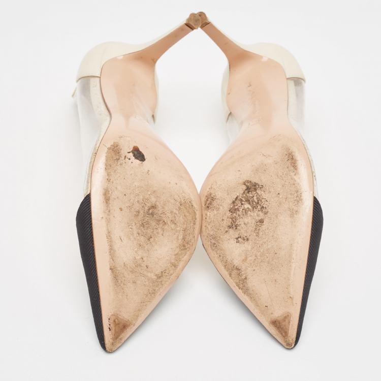 Pre Owned Gianvito Rossi Black/White Fabric, Leather and PVC Plexi Pumps Size 39