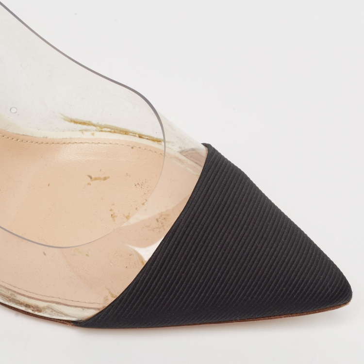 Pre Owned Gianvito Rossi Black/White Fabric, Leather and PVC Plexi Pumps Size 39