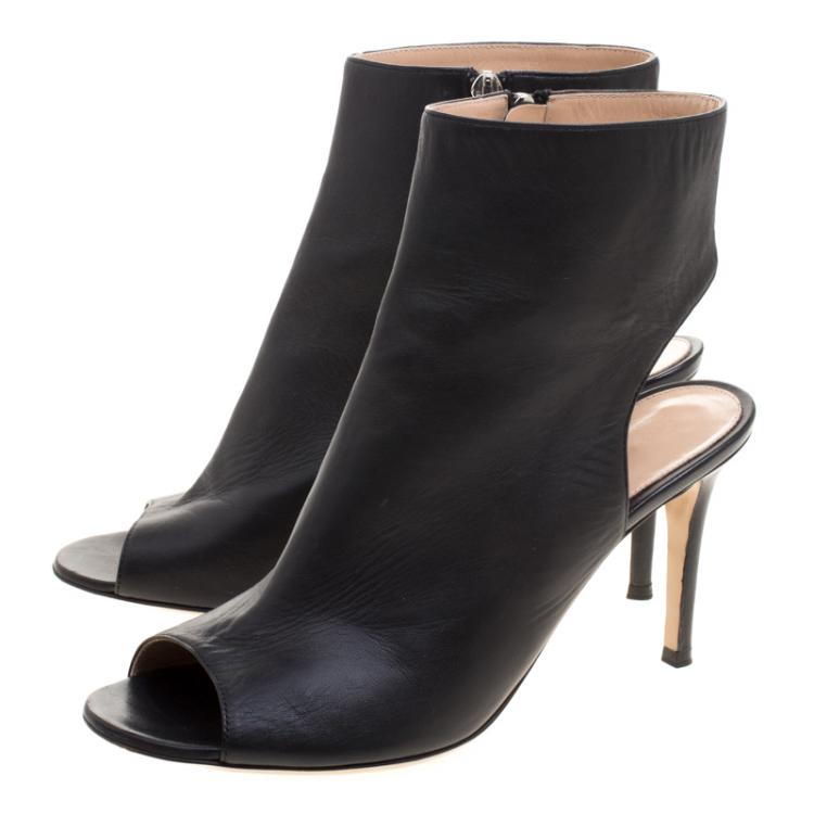 Pre Owned Gianvito Rossi Black Leather Open Toe Cut Out Ankle Booties Size 39