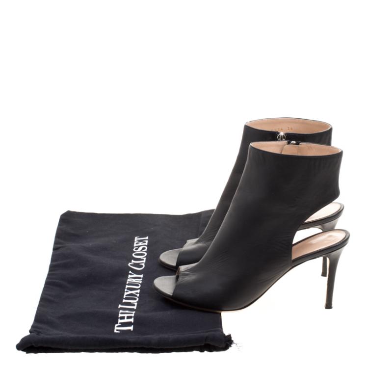 Pre Owned Gianvito Rossi Black Leather Open Toe Cut Out Ankle Booties Size 39