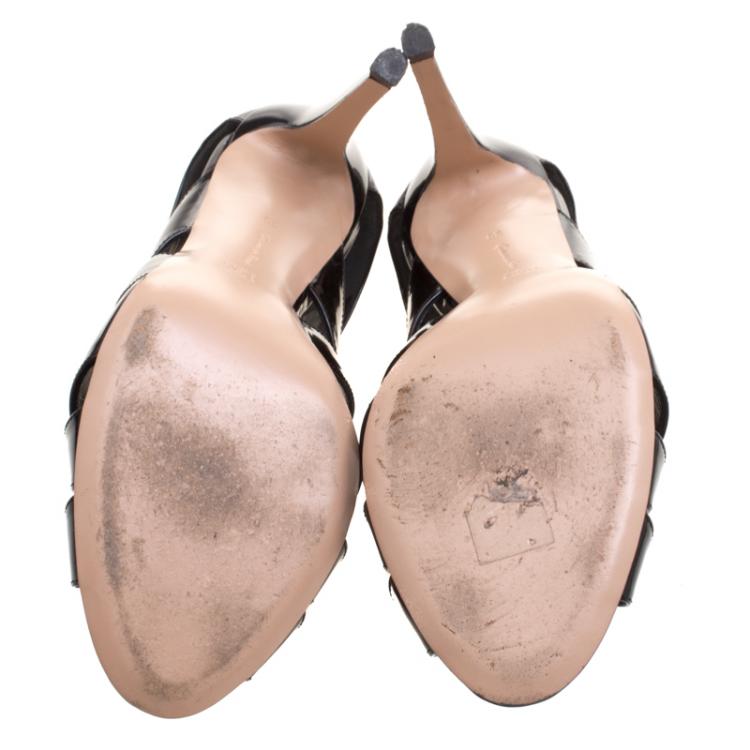 Pre Owned Gianvito Rossi Black Leather Peep Toe Cage Sandals Size 39