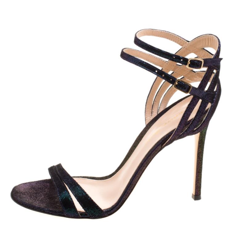 Pre Owned Gianvito Rossi Metallic Two Tone Suede Strappy Sandals Size 38.5