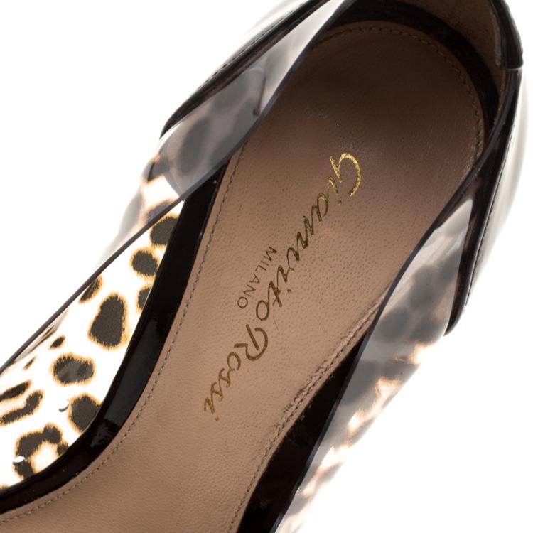 Pre Owned Gianvito Rossi Leopard Print PVC and Patent Leather Pointed Toe Pumps Size 36