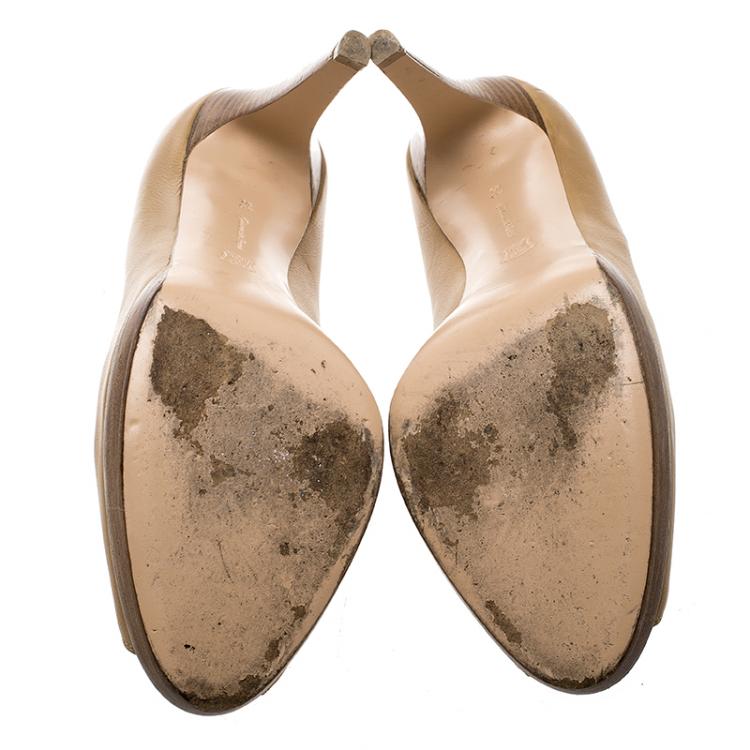 Pre Owned Gianvito Rossi Brown Leather Peep Toe Pumps Size 40.5