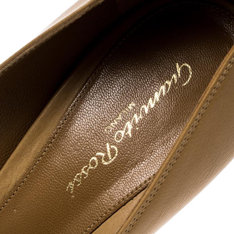 Pre Owned Gianvito Rossi Brown Leather Peep Toe Pumps Size 40.5