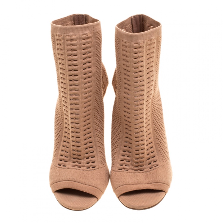 Pre Owned Gianvito Rossi Brown Perforated Stretch Knit Vires Boots Size 36