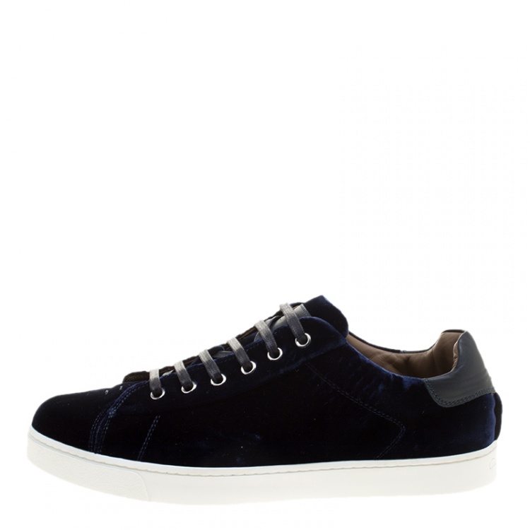 Pre Owned Gianvito Rossi Blue Velvet Loft Low Top Platfrom Sneakers Size 39