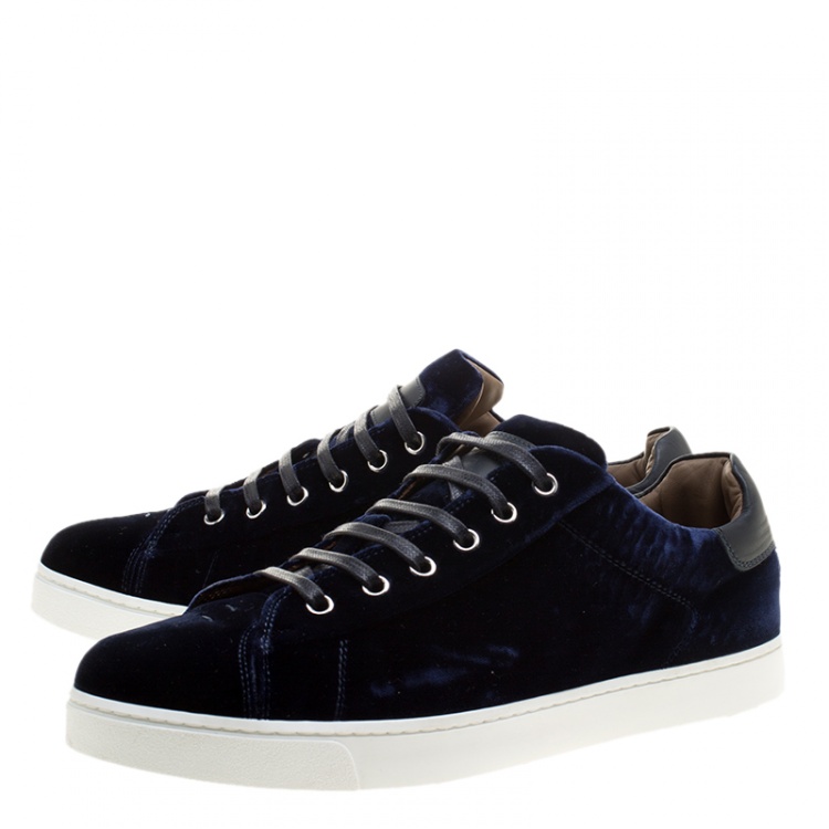 Pre Owned Gianvito Rossi Blue Velvet Loft Low Top Platfrom Sneakers Size 39