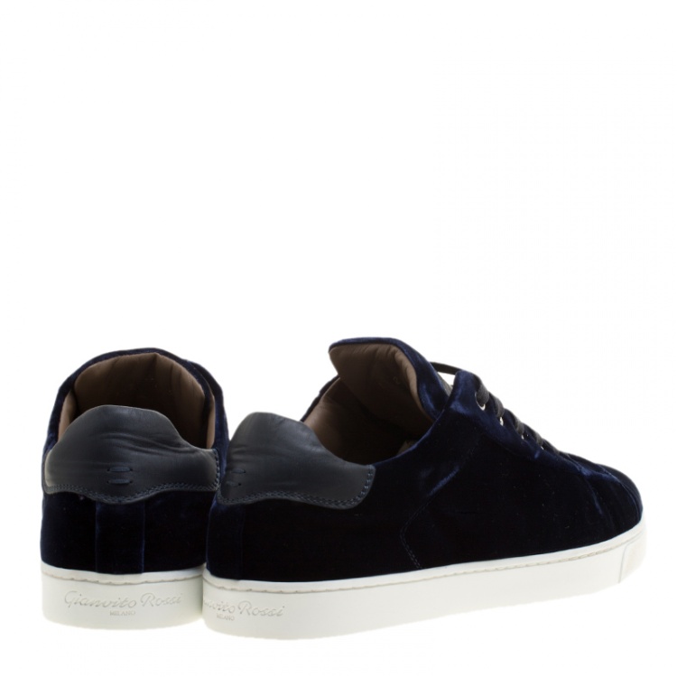 Pre Owned Gianvito Rossi Blue Velvet Loft Low Top Platfrom Sneakers Size 39
