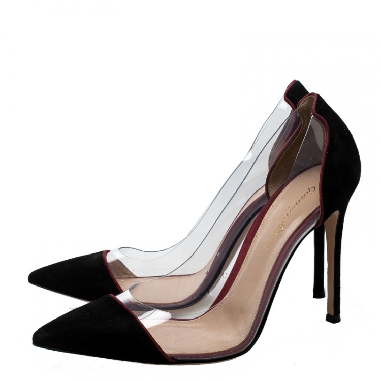 Pre Owned Gianvito Rossi Black Suede and PVC Visconti Plexi Pointed Toe Pumps Size 39