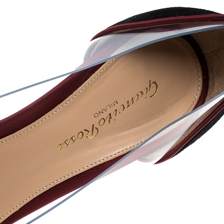 Pre Owned Gianvito Rossi Black Suede and PVC Visconti Plexi Pointed Toe Pumps Size 39