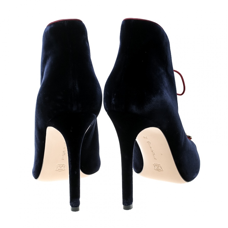 Pre Owned Gianvito Rossi Blue Velvet Miral Open Toe Booties Size 38