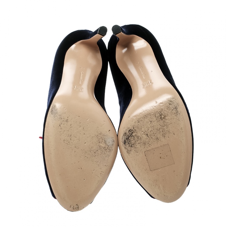 Pre Owned Gianvito Rossi Blue Velvet Miral Open Toe Booties Size 38