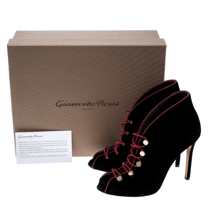 Pre Owned Gianvito Rossi Blue Velvet Miral Open Toe Booties Size 38