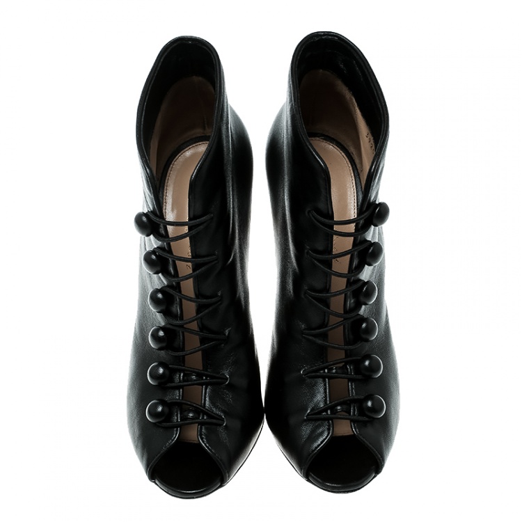 Pre Owned Gianvito Rossi Black Leather Imperia Open Toe Booties Size 38