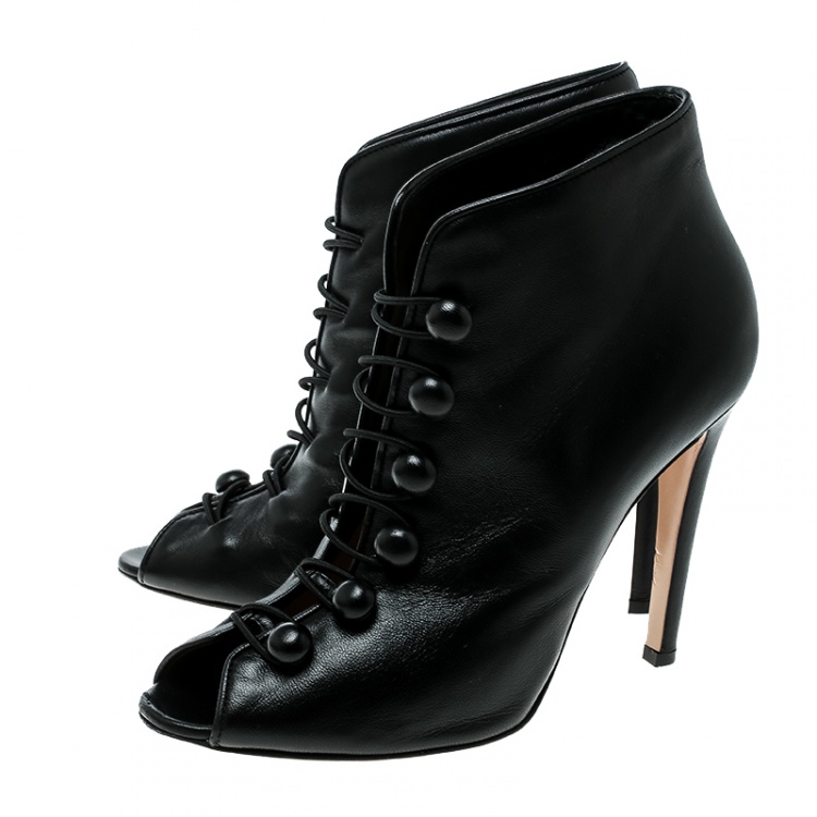 Pre Owned Gianvito Rossi Black Leather Imperia Open Toe Booties Size 38