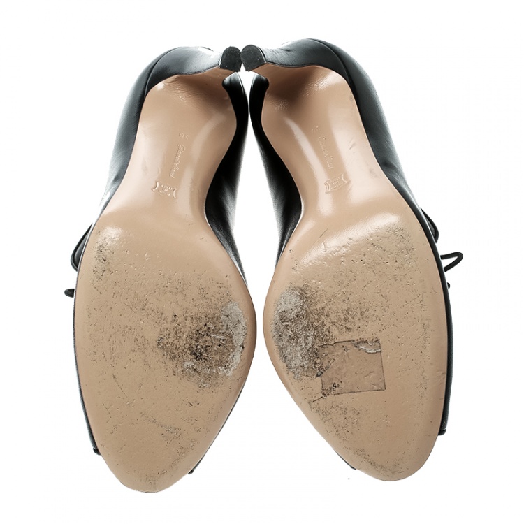 Pre Owned Gianvito Rossi Black Leather Imperia Open Toe Booties Size 38