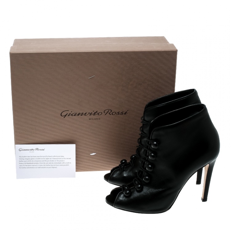 Pre Owned Gianvito Rossi Black Leather Imperia Open Toe Booties Size 38