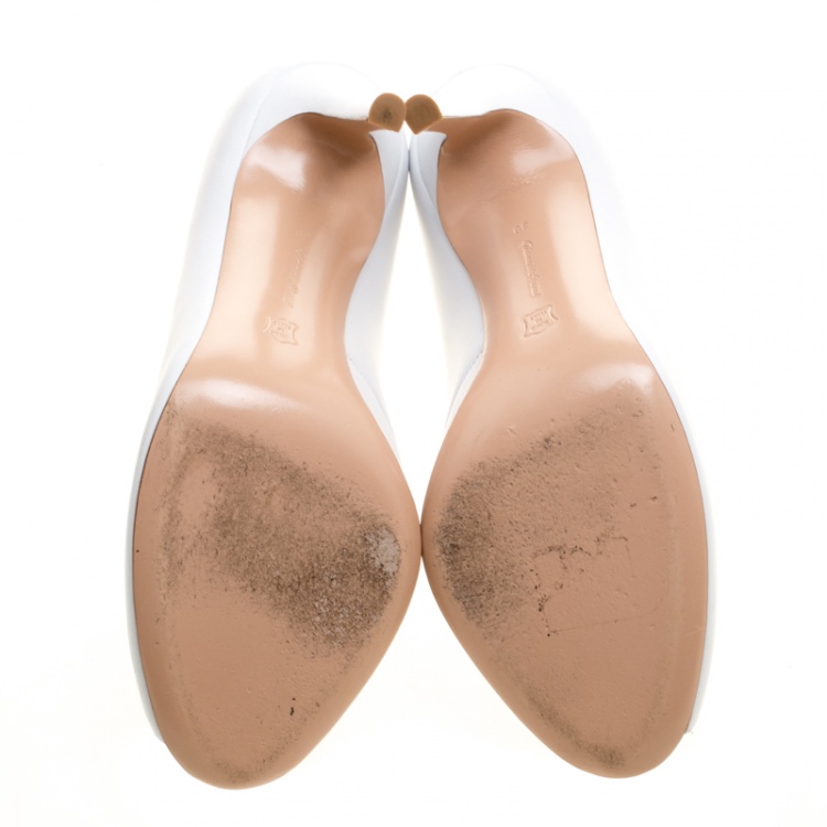 Pre Owned Gianvito Rossi White Leather Vamp Peep Toe Slip On Booties Size 38