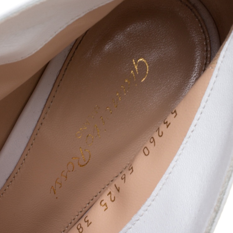 Pre Owned Gianvito Rossi White Leather Vamp Peep Toe Slip On Booties Size 38