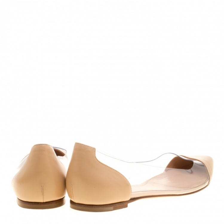 Pre Owned Gianvito Rossi Beige Leather and PVC Plexi Ballet Flats Size 38