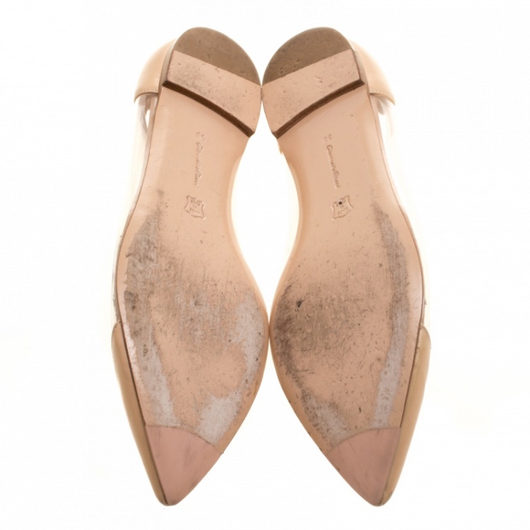 Pre Owned Gianvito Rossi Beige Leather and PVC Plexi Ballet Flats Size 38
