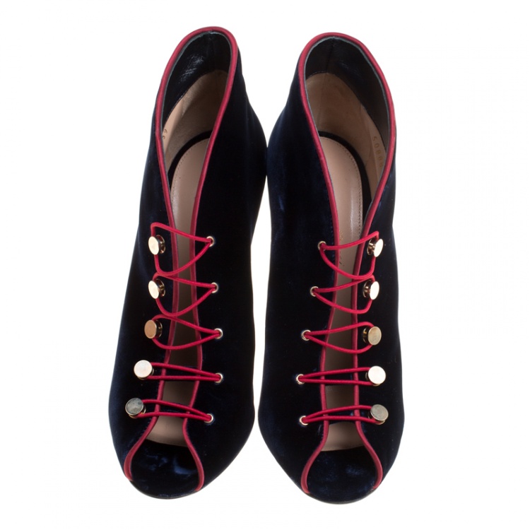 Pre Owned Gianvito Rossi Blue Velvet Miral Open Toe Booties Size 39