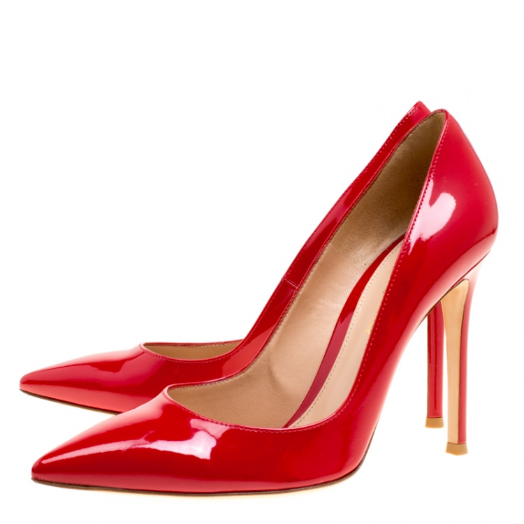 Pre Owned Gianvito Rossi Tabasco Red Patent Leather Pointed Toe Pumps Size 38