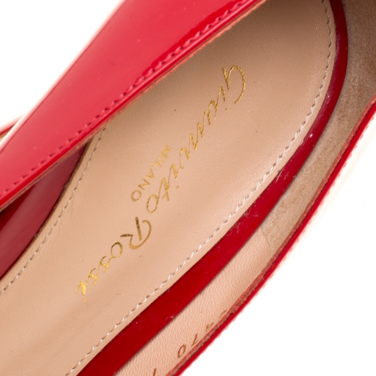 Pre Owned Gianvito Rossi Tabasco Red Patent Leather Pointed Toe Pumps Size 38