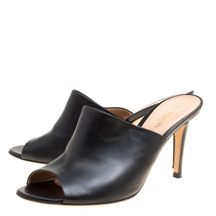 Pre Owned Gianvito Rossi Black Leather Peep Toe Mules Size 38
