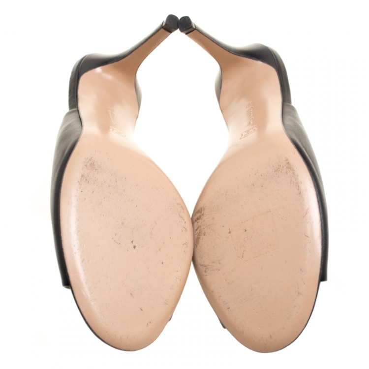 Pre Owned Gianvito Rossi Black Leather Peep Toe Mules Size 38