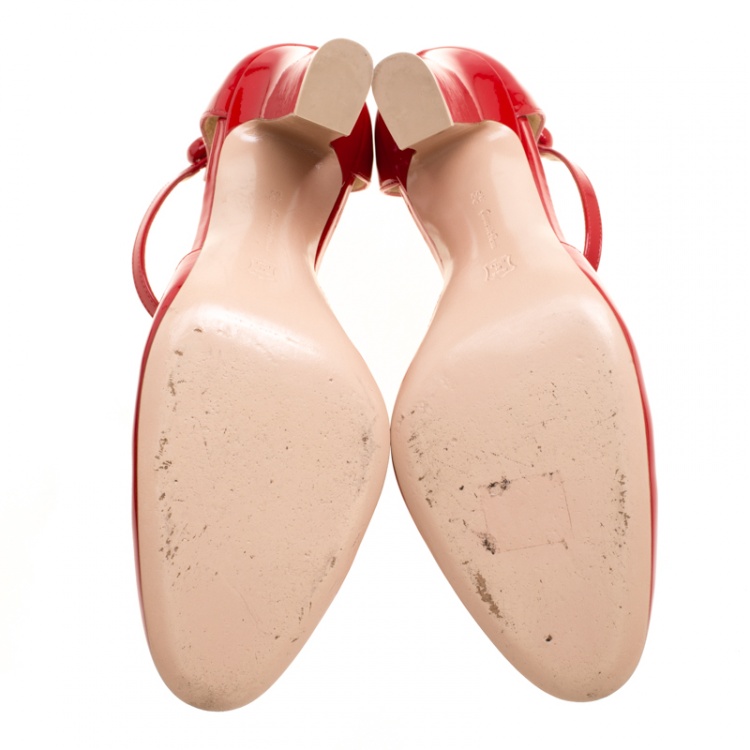 Pre Owned Gianvito Rossi Tabasco Red Patent Leather Ankle Strap D'orsay Pumps Size 39.5