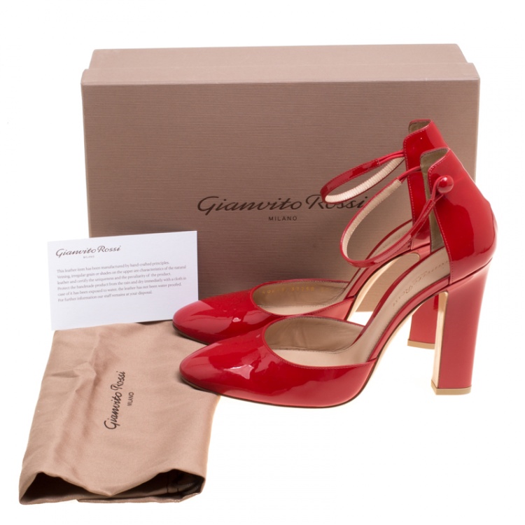 Pre Owned Gianvito Rossi Tabasco Red Patent Leather Ankle Strap D'orsay Pumps Size 39.5