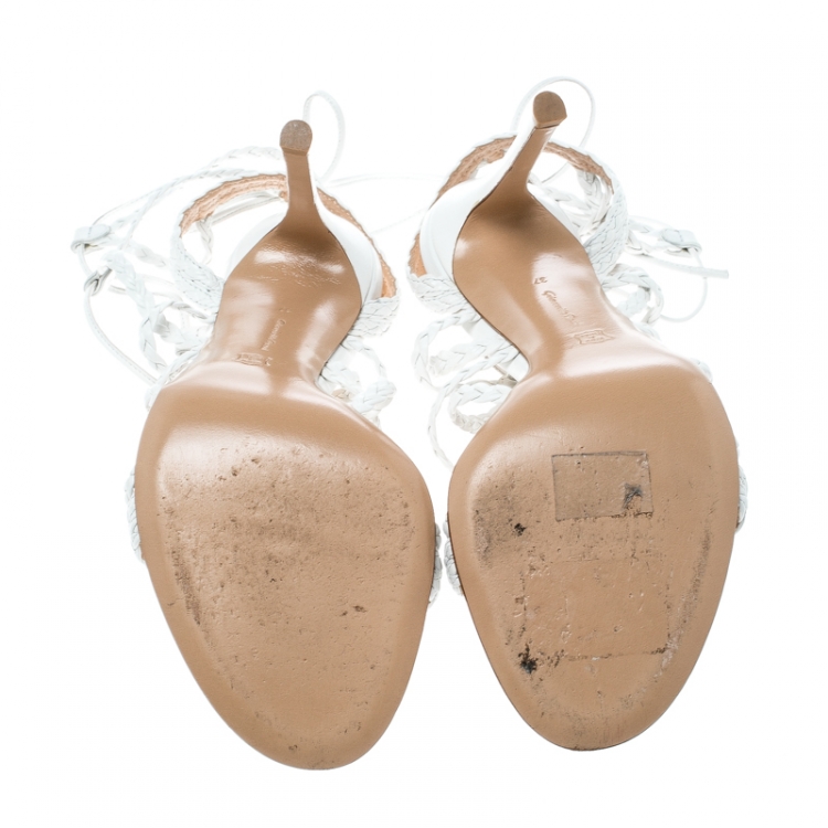 Pre Owned Gianvito Rossi White Braided Leather Cage Sandals Size 37