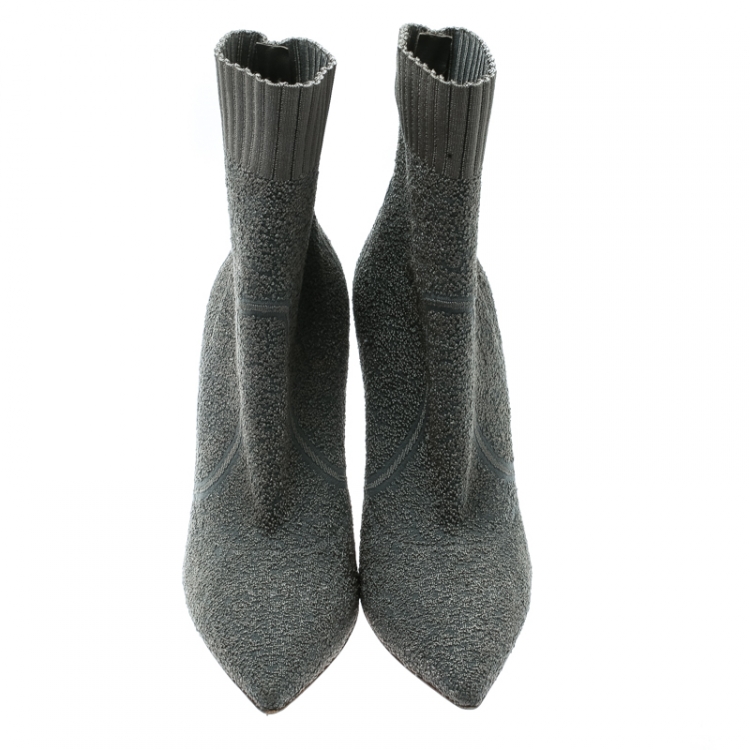 Pre Owned Gianvito Rossi Grey Knit Fiona Pointed Toe Ankle Boots Size 36