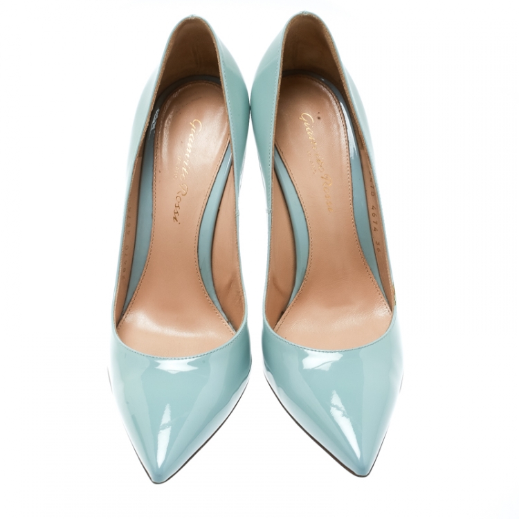 Pre Owned Gianvito Rossi Powder Blue Patent Leather Pointed Toe Pumps Size 36
