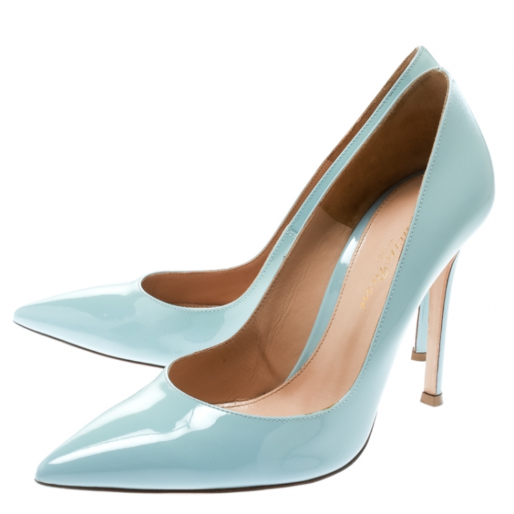 Pre Owned Gianvito Rossi Powder Blue Patent Leather Pointed Toe Pumps Size 36