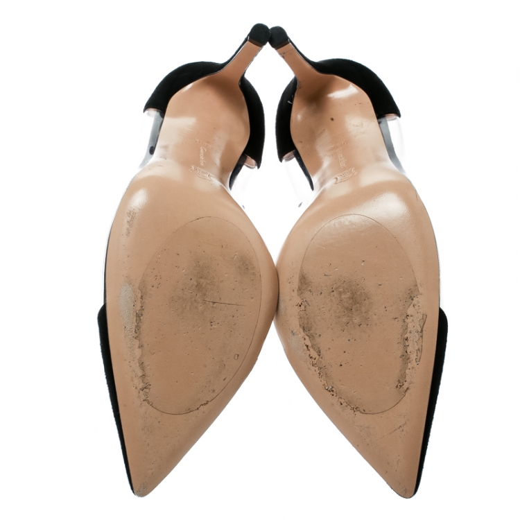 Pre Owned Gianvito Rossi Black Suede and PVC Plexi Pointed Toe Pumps Size 38.5