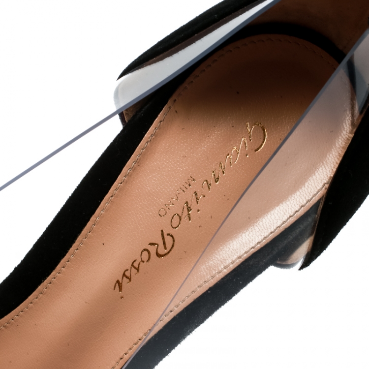 Pre Owned Gianvito Rossi Black Suede and PVC Plexi Pointed Toe Pumps Size 38.5