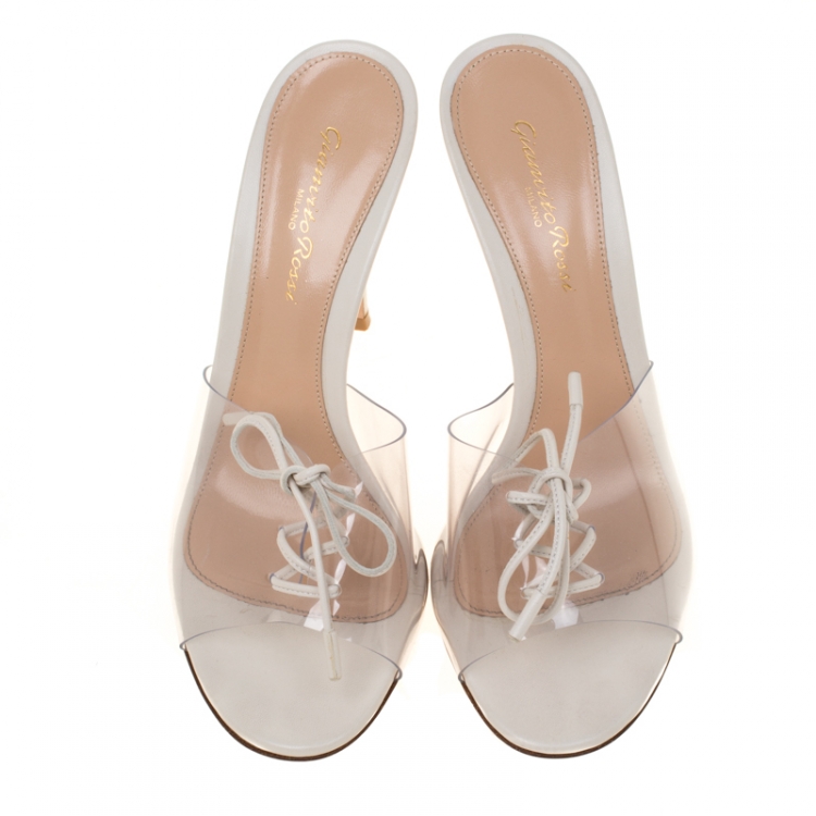 Pre Owned Gianvito Rossi Cream PVC With Leather Sandals Size 38