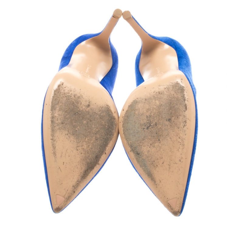 Pre Owned Gianvito Rossi Blue Suede Pointed Toe Pumps Size 38