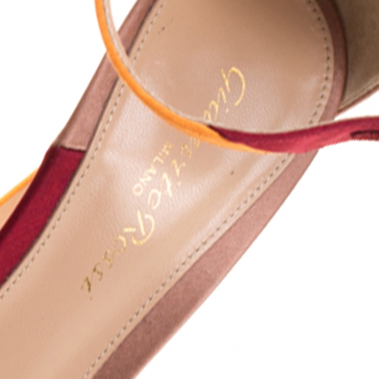 Pre Owned Gianvito Rossi Multicolor Patchwork Satin Ankle Strap Open Toe Sandals Size 37