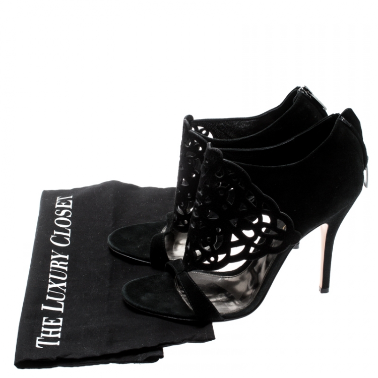 Pre Owned Gianvito Rossi Black Suede Cutout Sandals Size 40