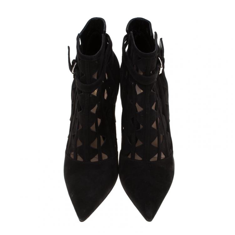 Pre Owned Gianvito Rossi Black Suede Diamond Cut Out Ankle Boots Size 39